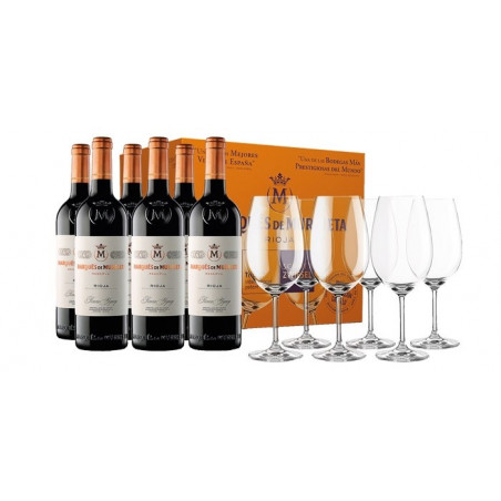 6 botellas Marqués de Murrieta Reserva + 6 copas Schott