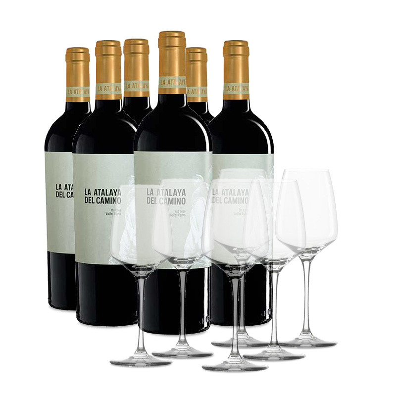 Estuche 6 Botellas De La Atalaya Del Camino + 6 Copas Vinos Con Copas