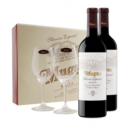 2 Muga Selección Especial Reserva dans son étui avec 2 verres à pied