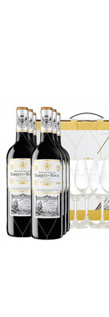 Estuche 6 botellas Marqués de Riscal Reserva + 6 copas
