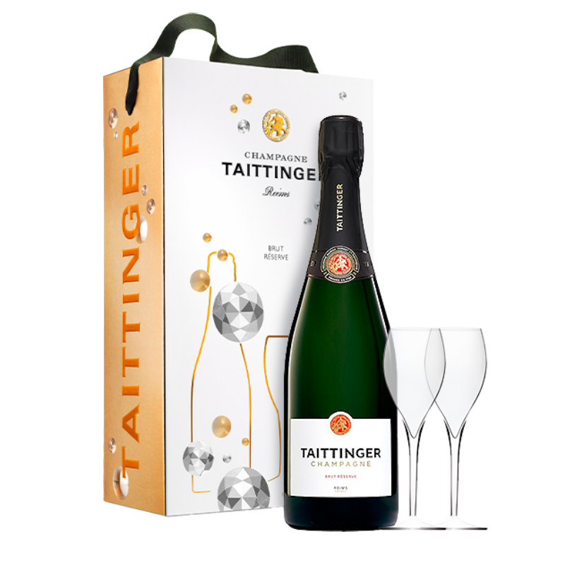 Estuche 1 Botella Taittinger Brut Réserve + 2 Copas